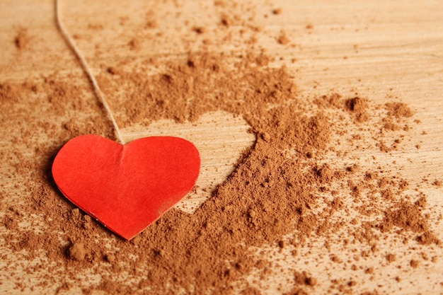 Крупный план какао в форме сердца