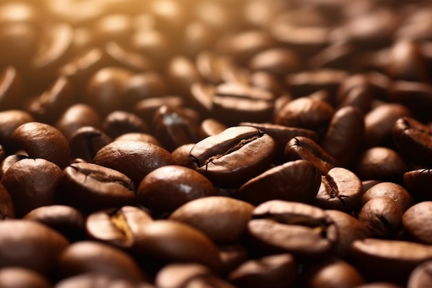 Closeup of coffee beans in the background Generative Ai