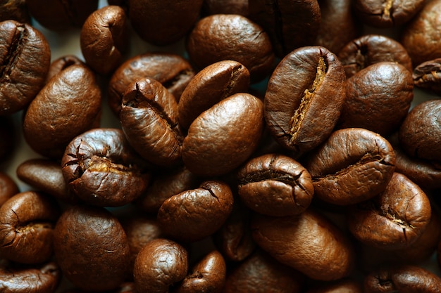 Closeup coffee beans top view