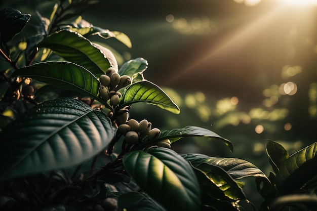 Closeup of coffee berries on a plantation