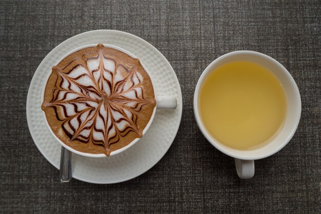 Closeup coffee cup and tea