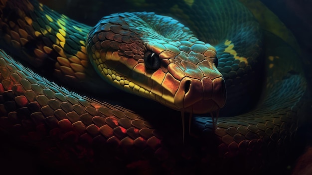 A closeup of a coiling snake