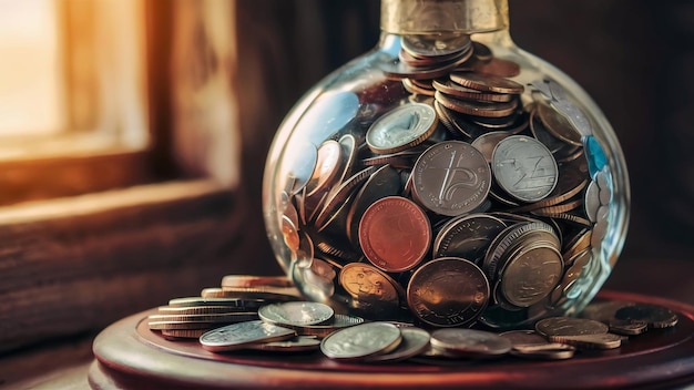 Closeup of a coins bottle