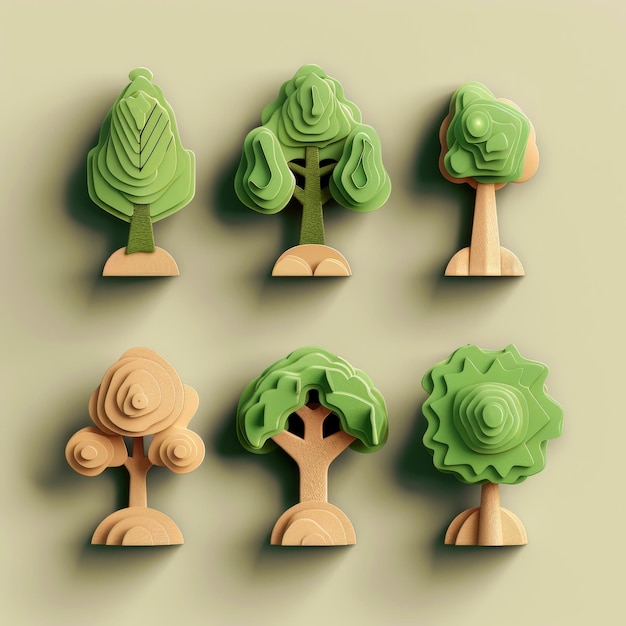 사진 클로즈업 컬렉션 3d 귀여운 나무 아이콘 생성 ai