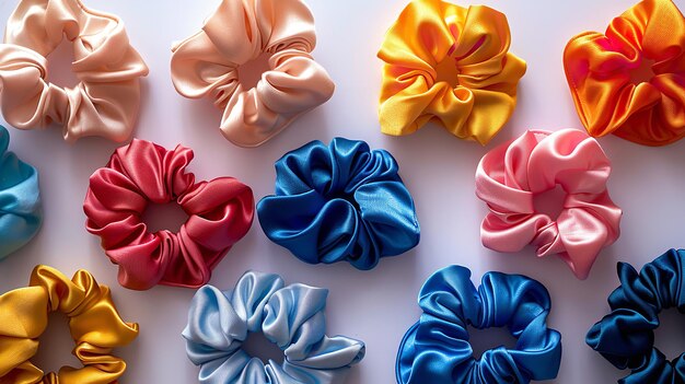 Photo closeup of a collection of flower shaped hair clips being sold at the market separated from the background by a white space designated for advertising generative ai