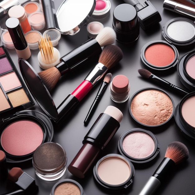 Closeup Collection of Makeup and Beauty Products