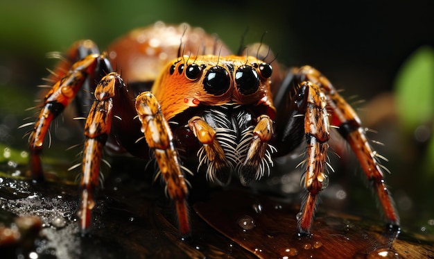 Closeup color image of a spider on a blurred background Selective soft focus