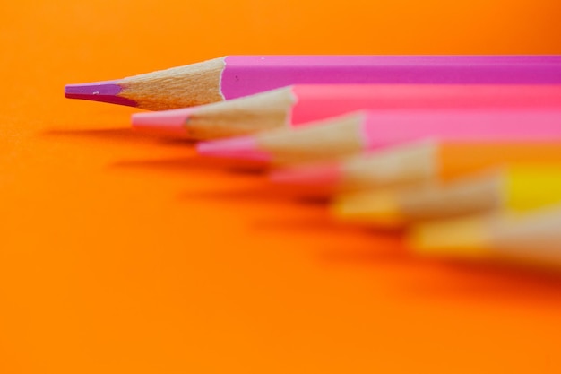 Closeup of color pencils Select a specific focus on pink