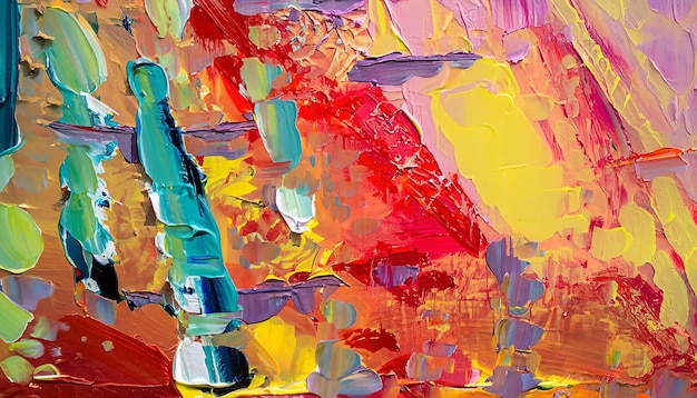 Closeup of a colorful abstract oil painting with palette knife oil on canvas paint brushstrokes