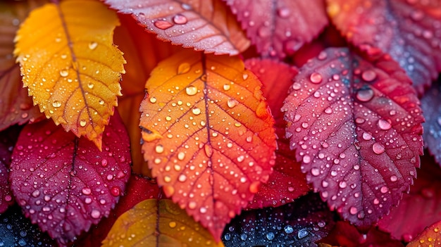 Photo closeup of colorful autumn leaves captured in a moment of joy
