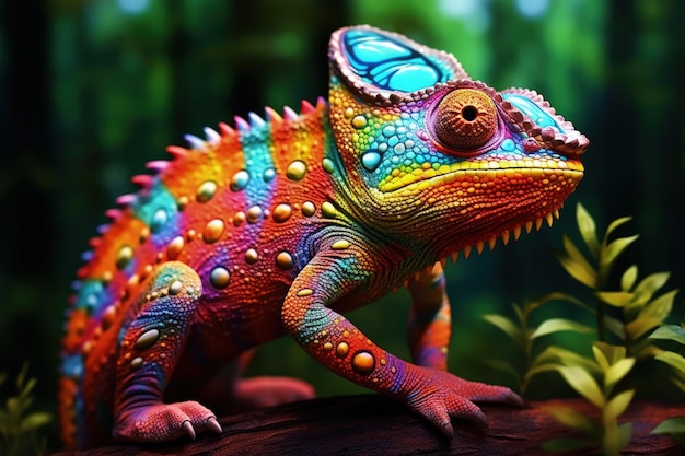 CloseUp of a Colorful Chameleon's Changing Skin Generative AI
