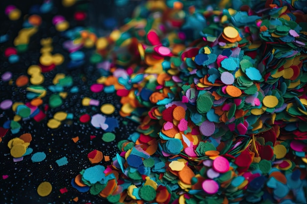 Closeup of colorful confetti swirling in the air