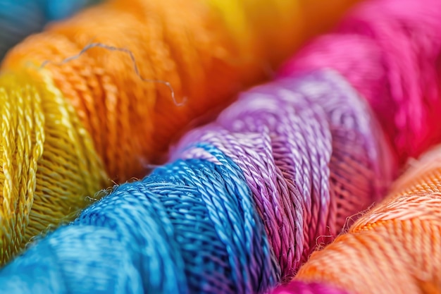 closeup of colorful Cotton threads in textile fabric