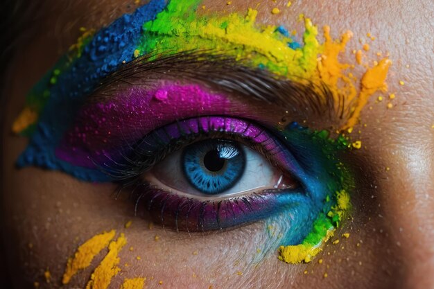 Closeup of colorful eye makeup