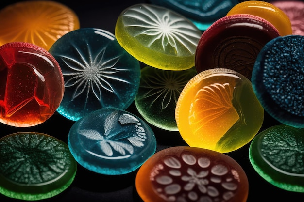 Closeup of colorful and flavored cough drops