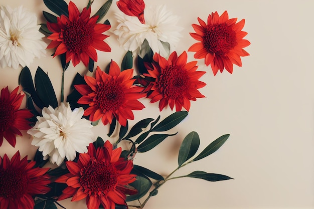 Closeup of colorful flowers floating on white background