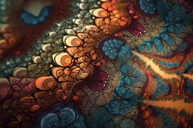 Closeup of colorful fractal pattern with detailed design visible