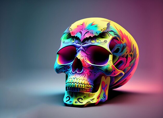 Closeup of the colorful human skull