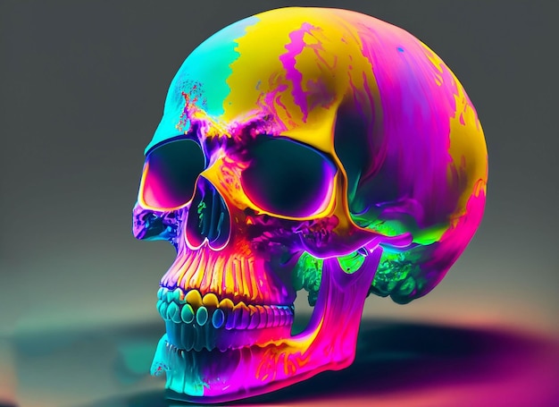 Closeup of the colorful human skull