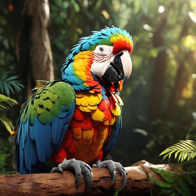 Closeup Colorful macaw parrot in forest Ai Generated