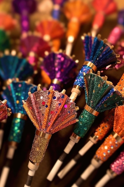 Closeup of colorful new years eve noisemakers created with generative ai