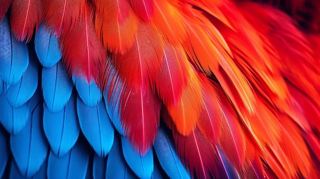 Foto prossimo piano delle piume colorate del pappagallo