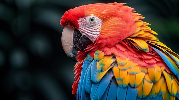 Foto close-up delle piume di un pappagallo colorato