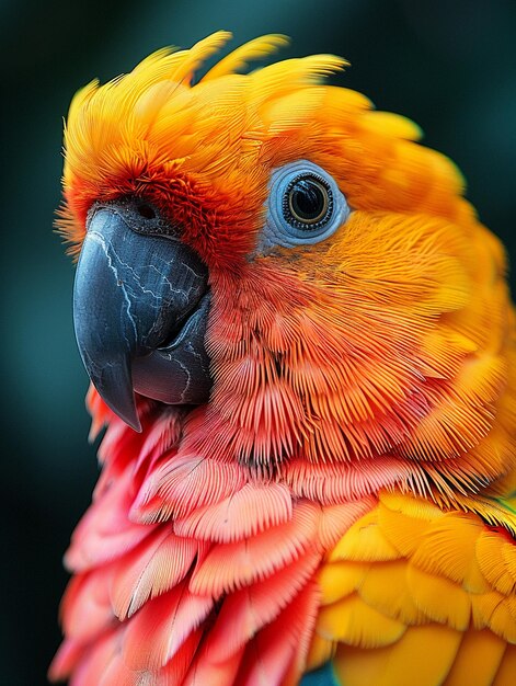 Foto close-up delle piume di un pappagallo colorato