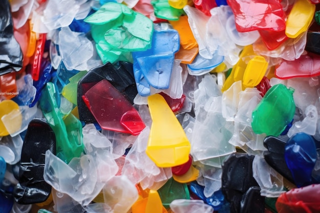 Closeup of colorful plastic waste on a junkyard