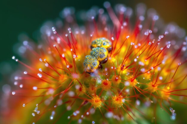 Closeup of colorful pollen with blurred background created with generative ai