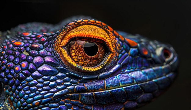 Closeup of a Colorful Reptile Eye and Scales