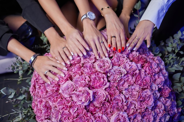 Closeup colorful spring bouquet with many different flowers jelly