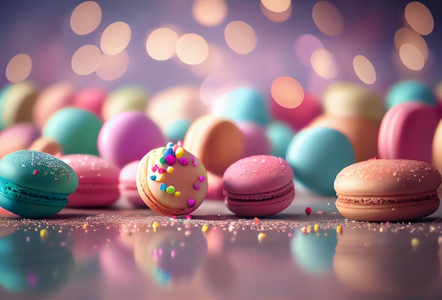 Closeup of colorful sweet macarons dessert Generative AI