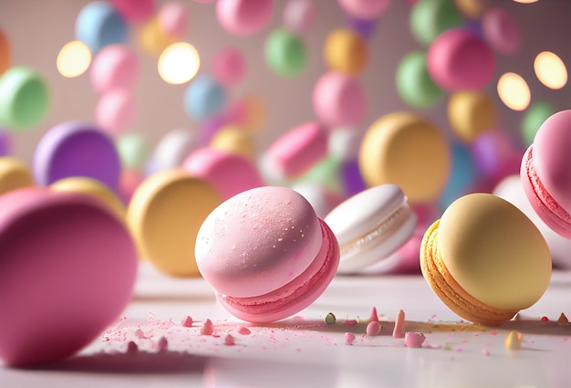 Closeup of colorful sweet macarons dessert Generative AI