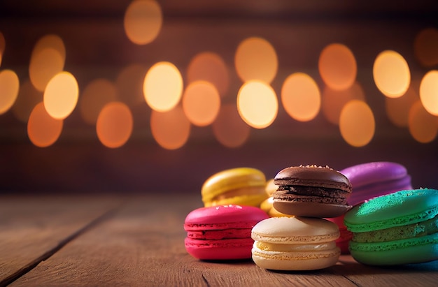 Closeup of colorful sweet macarons dessert Generative AI