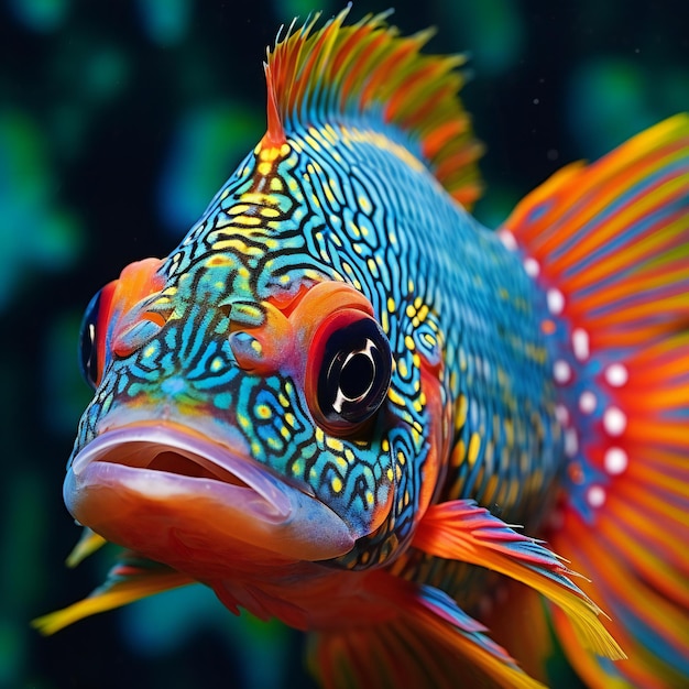 Closeup of a colorful tropical fish Cichlid