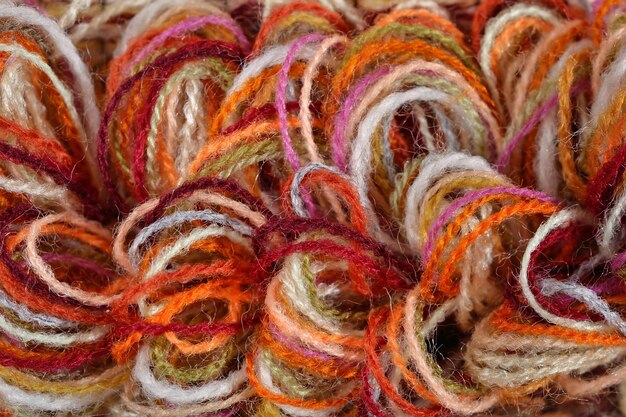 Closeup of a colorful yarns