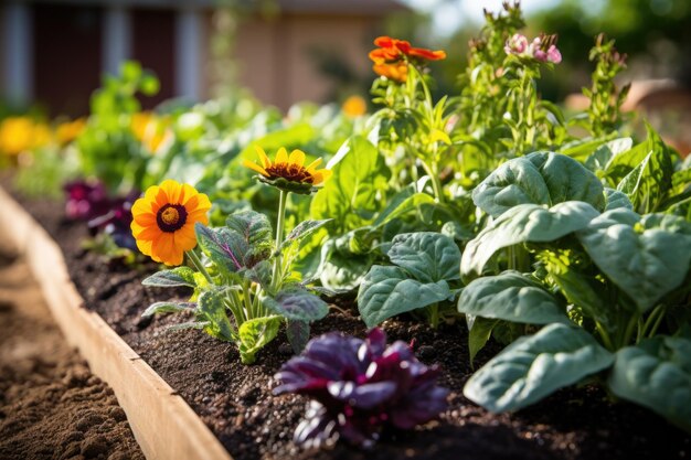 Closeup of companion planting technique in action