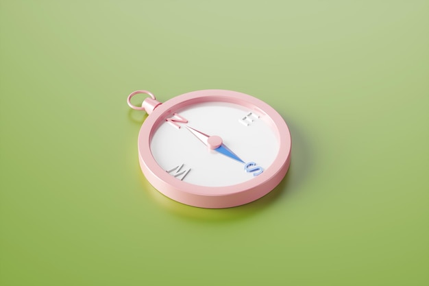 Closeup of a compass on a green background 3d render illustration