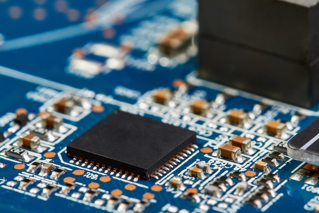 Closeup of computer chip on a Computer graphics card