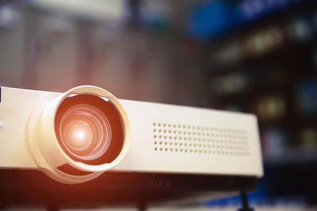 Closeup computer projector on table boardroom