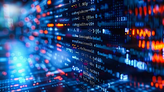 Closeup of computer screen with coding data representing software ...