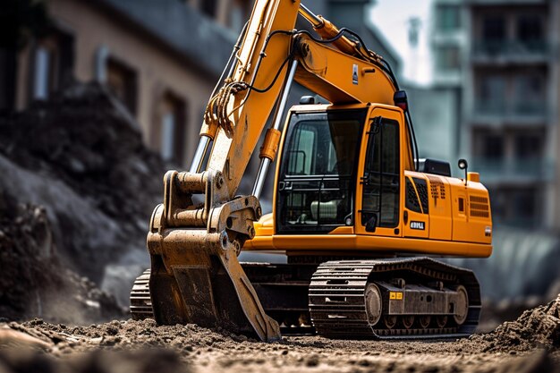 closeup of a construction site excavator