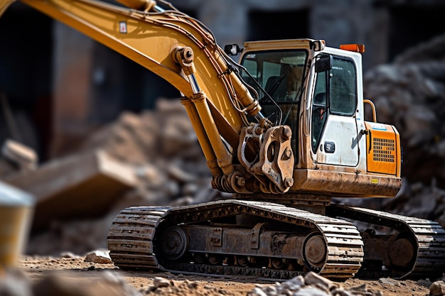 closeup of a construction site excavator