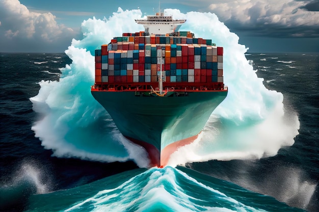 Closeup of a container ship at sea Generative AI Generative AI