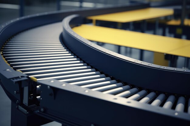 Photo closeup of a conveyor belt system in a distribution center