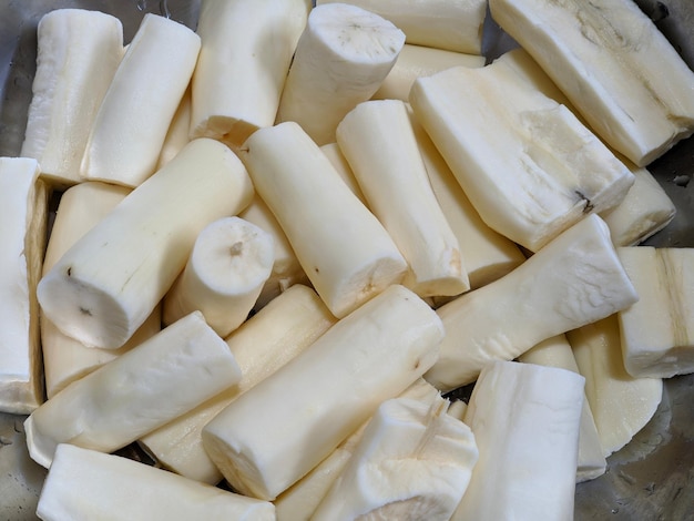 Closeup of cooked tapioca food White color