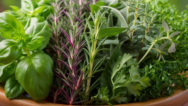 Closeup cooking herbs on bowl