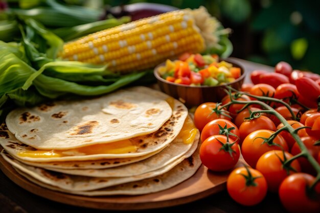 Foto un primo piano di tortille di mais riempite di ingredienti per enchilade