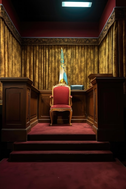 Closeup of a courtrooms witness stand created with generative ai